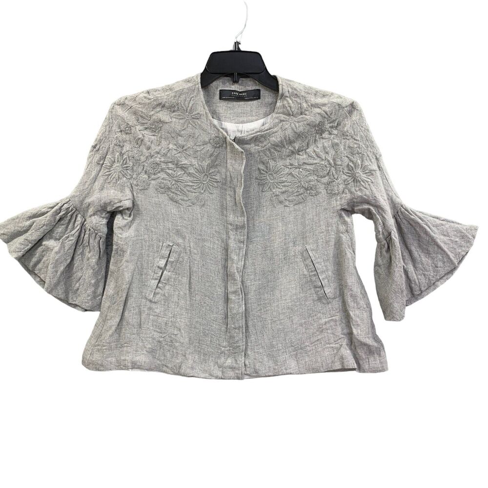 Zara Basic Jacket Bell sleeve Shacket Wool Blend Embroidered Sz XS Boho Chic